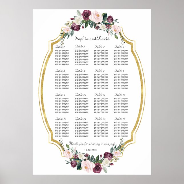Póster Atractivo gráfico de asientos florales de Rubor en (Frente)
