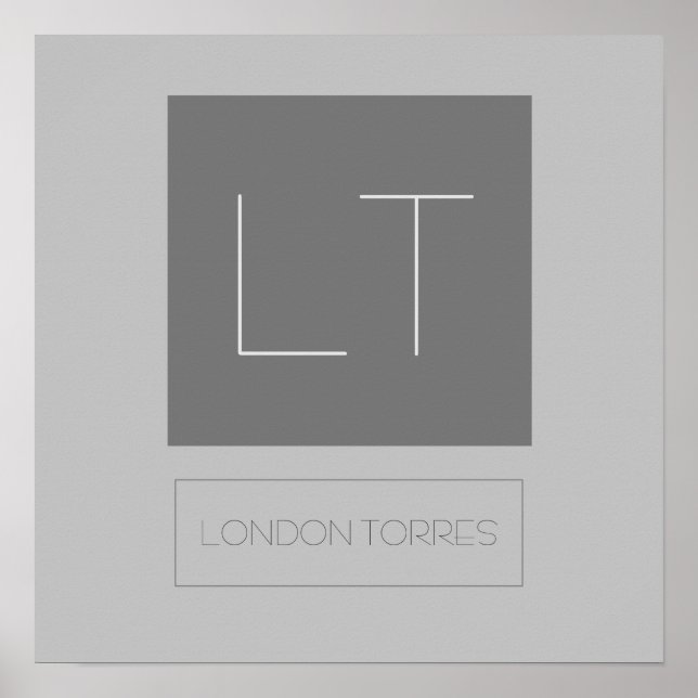 Póster Atractivo Monograma Gris Liso (Frente)