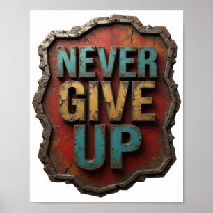 Póster Atractivo NEVER GIVE UP de plata
