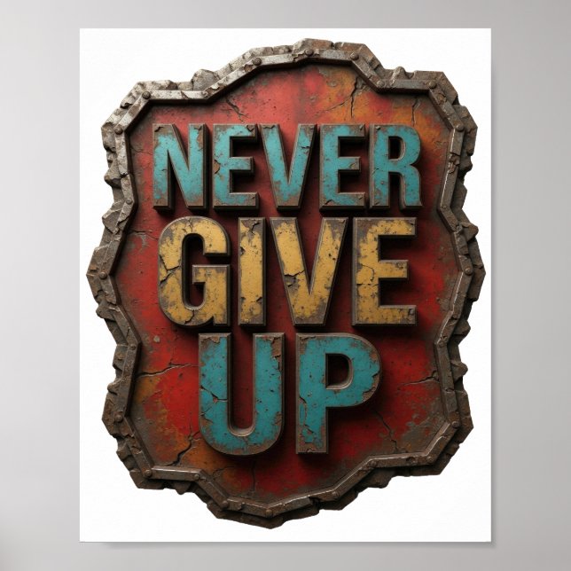 Póster Atractivo NEVER GIVE UP de plata (Frente)
