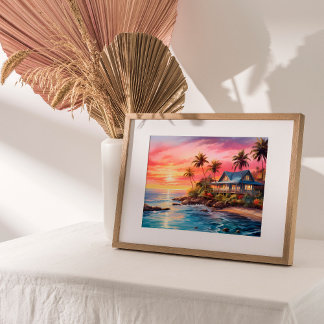 Póster Atractivo paisaje marino de cabaña Tranquila puest