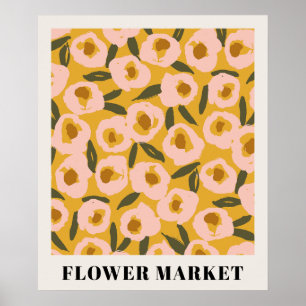 Póster Atractivo Patrón Floral de Tinta Negra   Botánico 