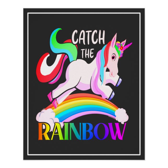 Póster Atrapa el diseño de Unicornio de Arcoíris (Anverso)