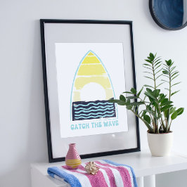 Póster Atrapa la ola. Diseño en verano.