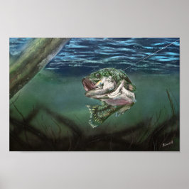 Póster Atrapado En Pesca De Bass De Largemouth