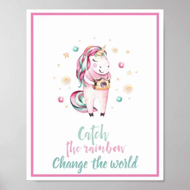 Póster Atrapanieblas inspirador de unicornio rosa femenin (Frente)