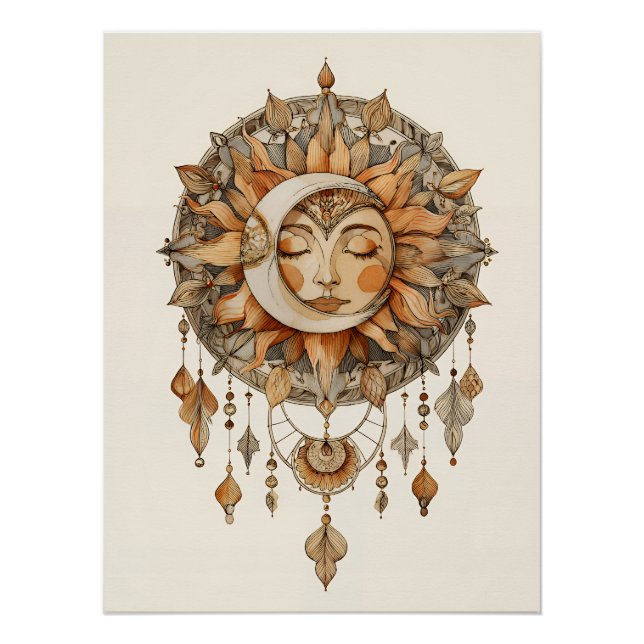 Póster Atrapasueños de Cara de Sol Dorado (Anverso)