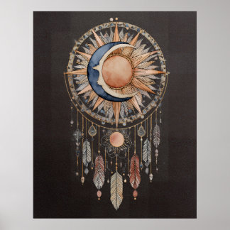 Póster Atrapasueños del Sol y la Luna Celestiales