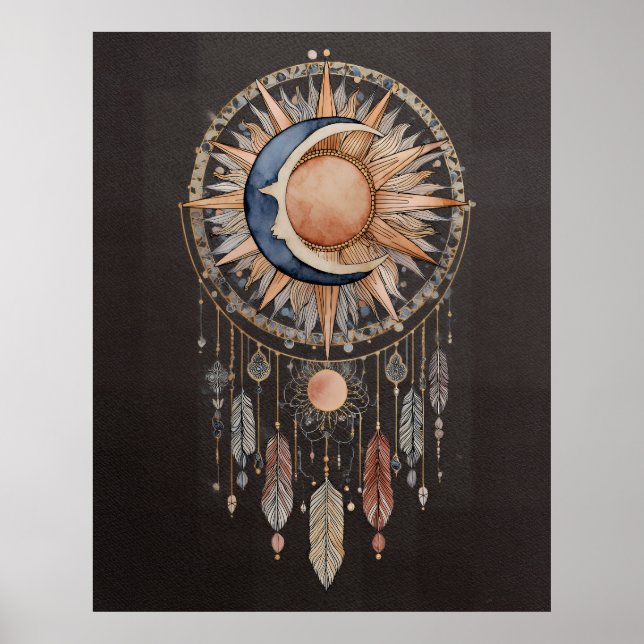 Póster Atrapasueños del Sol y la Luna Celestiales (Frente)