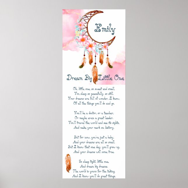 Póster Atrapasueños personalizado con poema para niño (Frente)