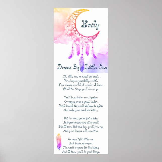 Póster Atrapasueños personalizado para niños con poema (Frente)
