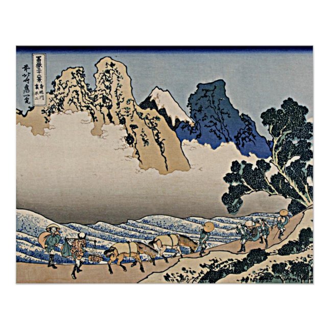 Póster Atrás de la montaña Fuji del río Minobu Hokusai (Anverso)