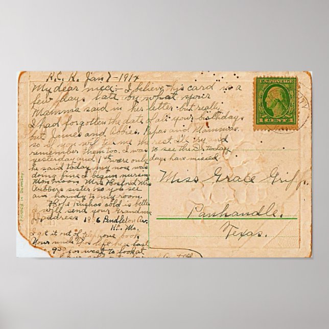 Póster Atrás de la tarjeta postal de cumpleaños (Frente)