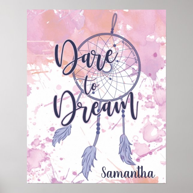 Póster Atrévase a soñar acuarela Dreamcatcher Personaliza (Frente)