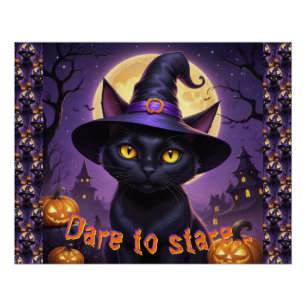 Póster Atrévete a mirar gato negro sombrero de bruja cala