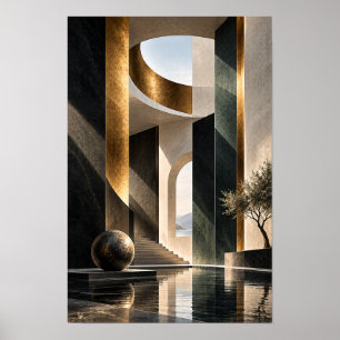 Póster Atrio escultural arquitectónico de pared de oro ne