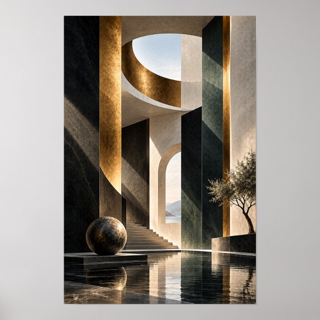 Póster Atrio escultural arquitectónico de pared de oro ne (Frente)