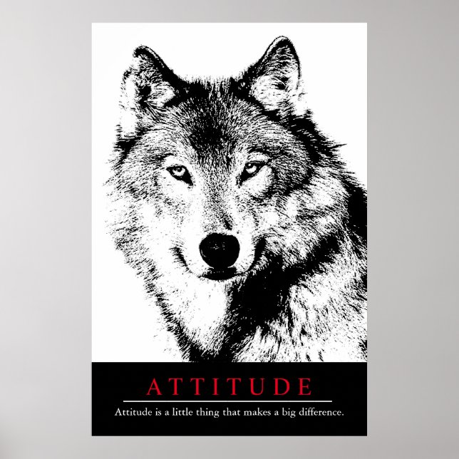 Póster Attitude Black White Inspirador Wolf (Frente)