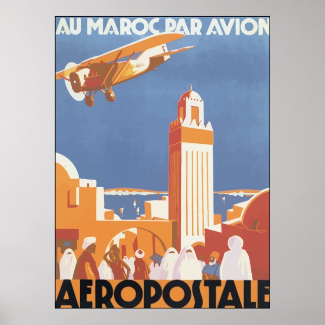 Póster Au Maroc Par Avion Aeropostale, Vintage (Frente)
