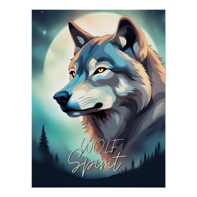 Poster au style spirit wolf design peint unique (Anverso)
