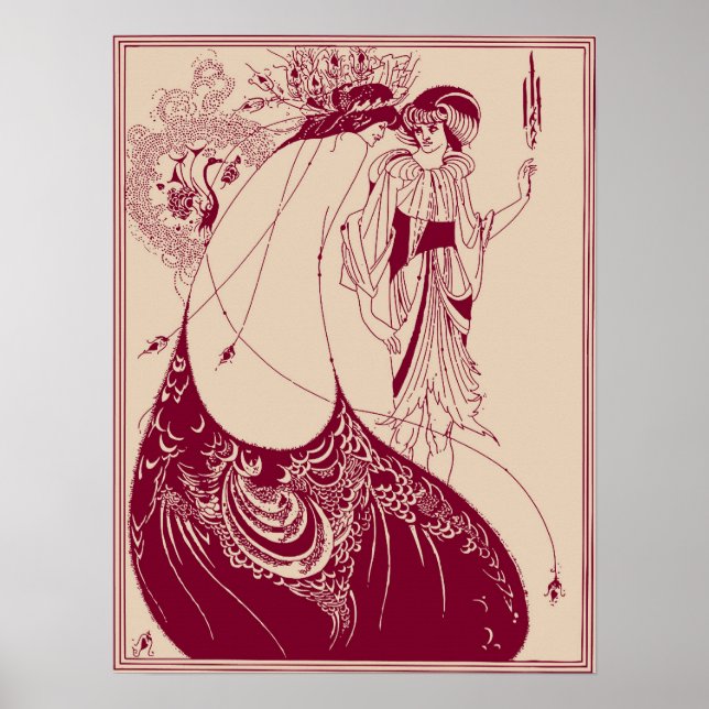 Póster Aubrey Beardsley Peacock Skirt Maroon (Frente)