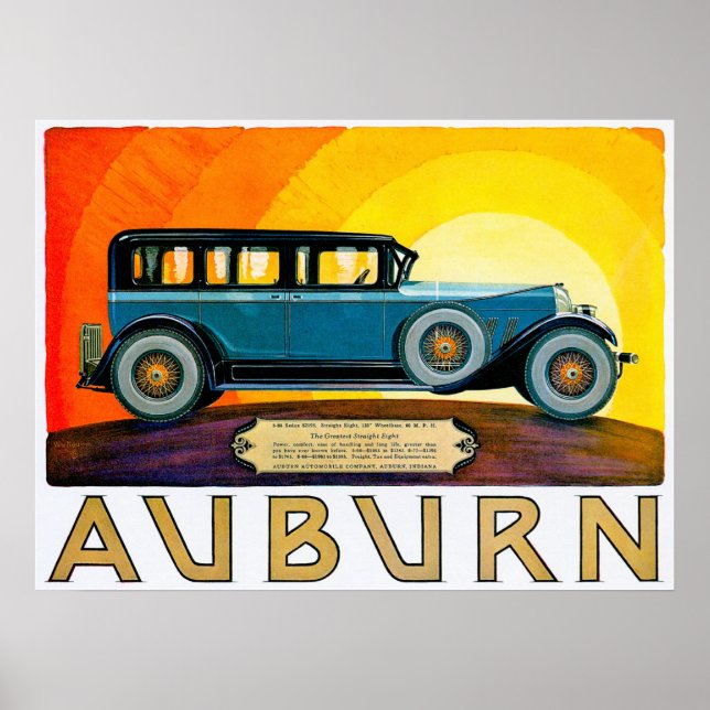 Póster Auburn ~ Anuncio de vagón de motor de época (Frente)