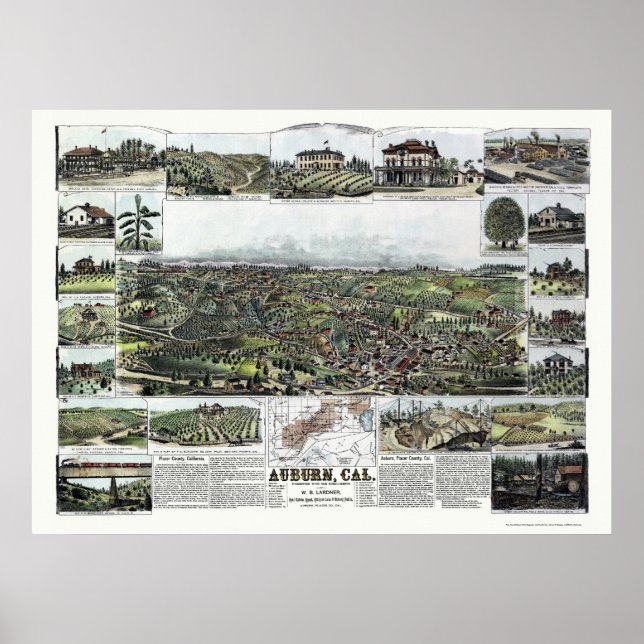 Póster Auburn, CA Panoramic Map - 1887 (Frente)