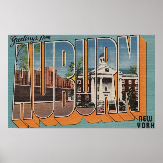 Póster Auburn, Nueva York - Escenas de letras grandes (Frente)