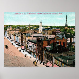 Póster Auburn, Nueva York, vista de ojos de pájaro, añada