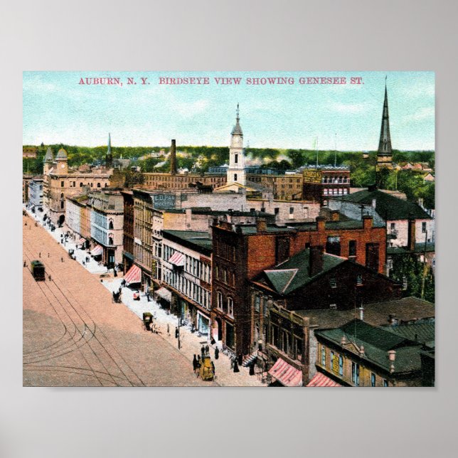 Póster Auburn, Nueva York, vista de ojos de pájaro, añada (Frente)