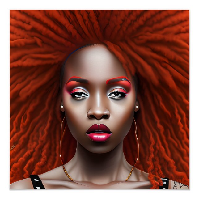 Póster Auburn Queen Red Brown Hair Black Melanin Afro (Anverso)