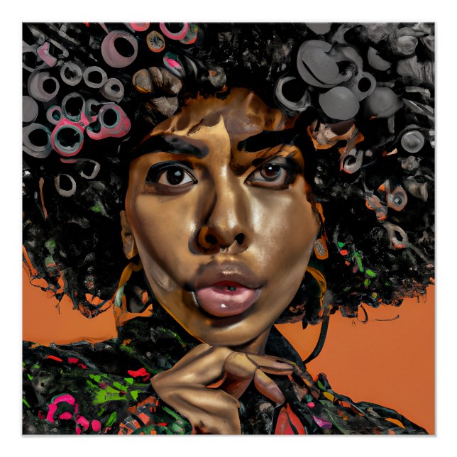 Póster Auburn Reina Naranja Brown cabello Melanin Afro ne (Anverso)