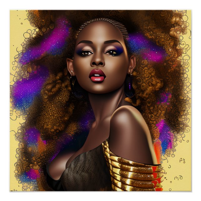 Póster Auburn Reina Naranja Brown cabello Melanin Afro ne (Anverso)