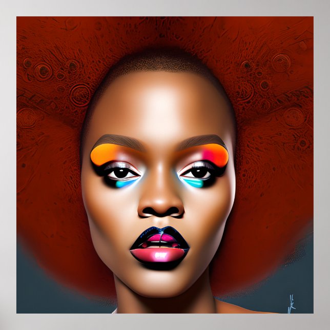 Póster Auburn Reina Naranja Brown cabello Melanin Afro ne (Frente)