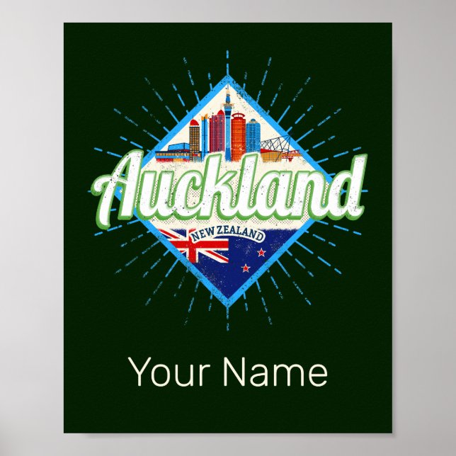Póster Auckland New Zealand retro skyline vintage (Frente)