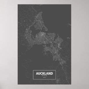 Póster Auckland, Nueva Zelanda (blanco en negro)