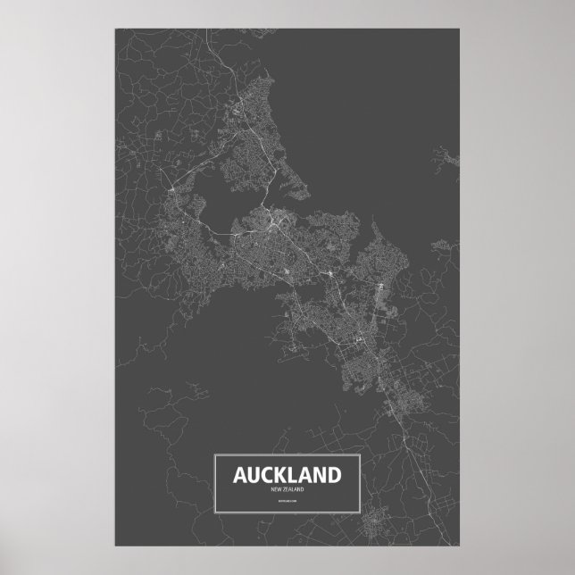 Póster Auckland, Nueva Zelanda (blanco sobre negro) (Frente)