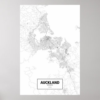 Póster Auckland, Nueva Zelanda (negro sobre blanco)