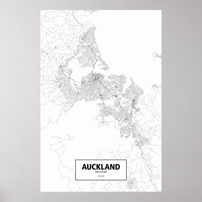 Póster Auckland, Nueva Zelanda (negro sobre blanco) (Frente)