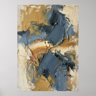 Póster Audaz Impasto Abstracto Azul Dorado Tonos Tierra E