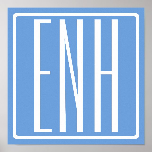 Póster Audaz Monograma Moderno 3 Iniciales | Azul suave (Frente)