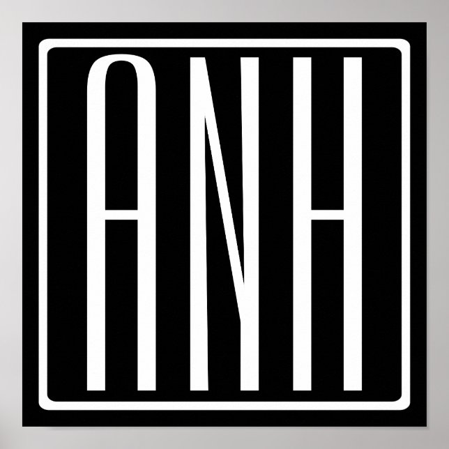 Póster Audaz Monograma Moderno 3 Iniciales | Blanco sobre (Frente)