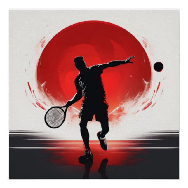 Póster Audaz silueta de tenis contra el sol rojo (Anverso)