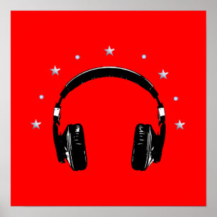 Póster audífono negro con estrellas