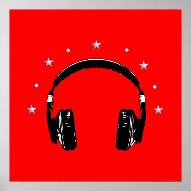 Póster audífono negro con estrellas (Frente)