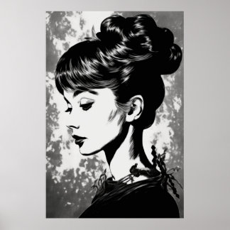 Póster Audrey Hepburn inspiró retrato de glamour