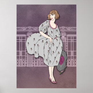 Póster AUDREY: Moda Art Deco en gris y Rosa