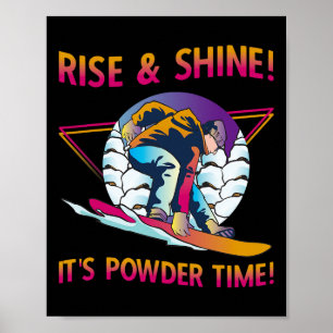 Póster Auge retro de snowboard y tiempo brillante en polv