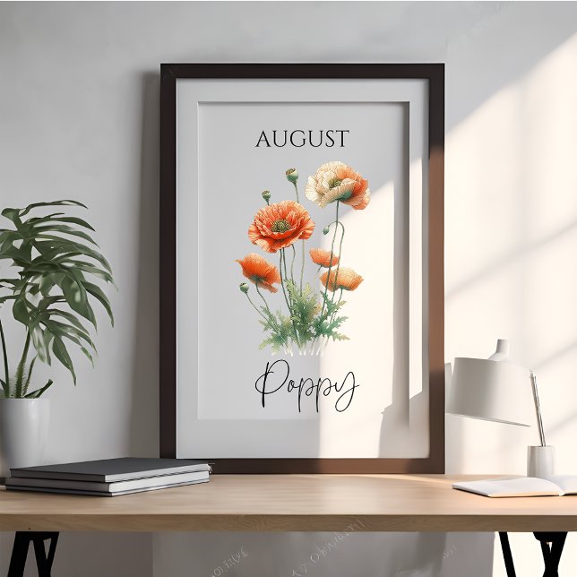 Póster August Birth Month Poppy Floral (Subido por el creador)