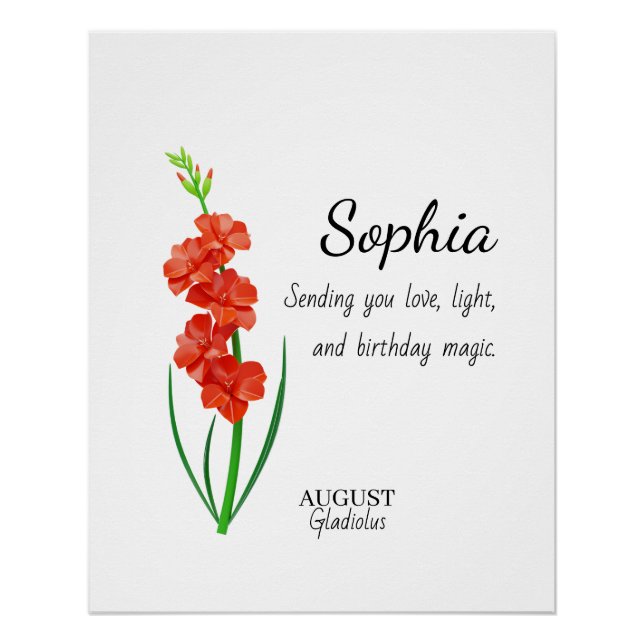 Póster August Gladiolus Personalized Birthday (Anverso)